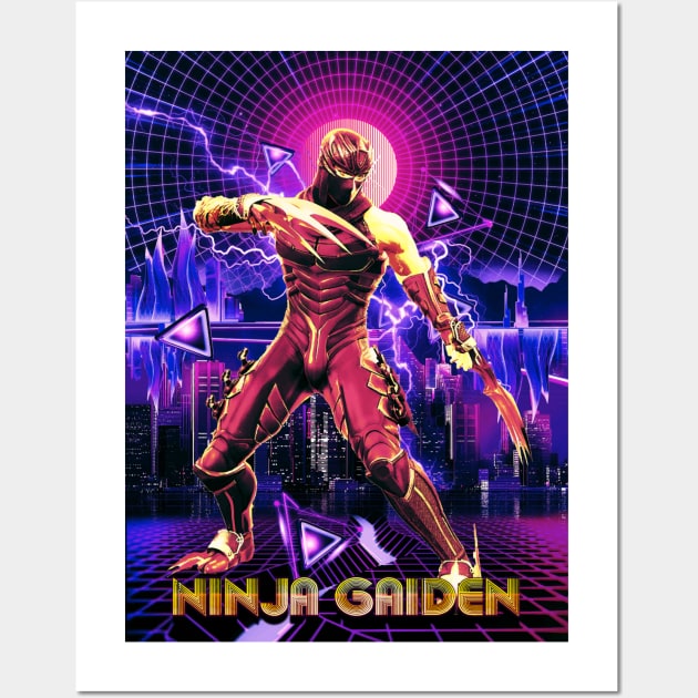 Ninja Gaiden Retro wave neon city Wall Art by syanart